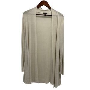 EILEEN FISHER Organic Linen Long Line Cardigan Light Beige Size L Classic